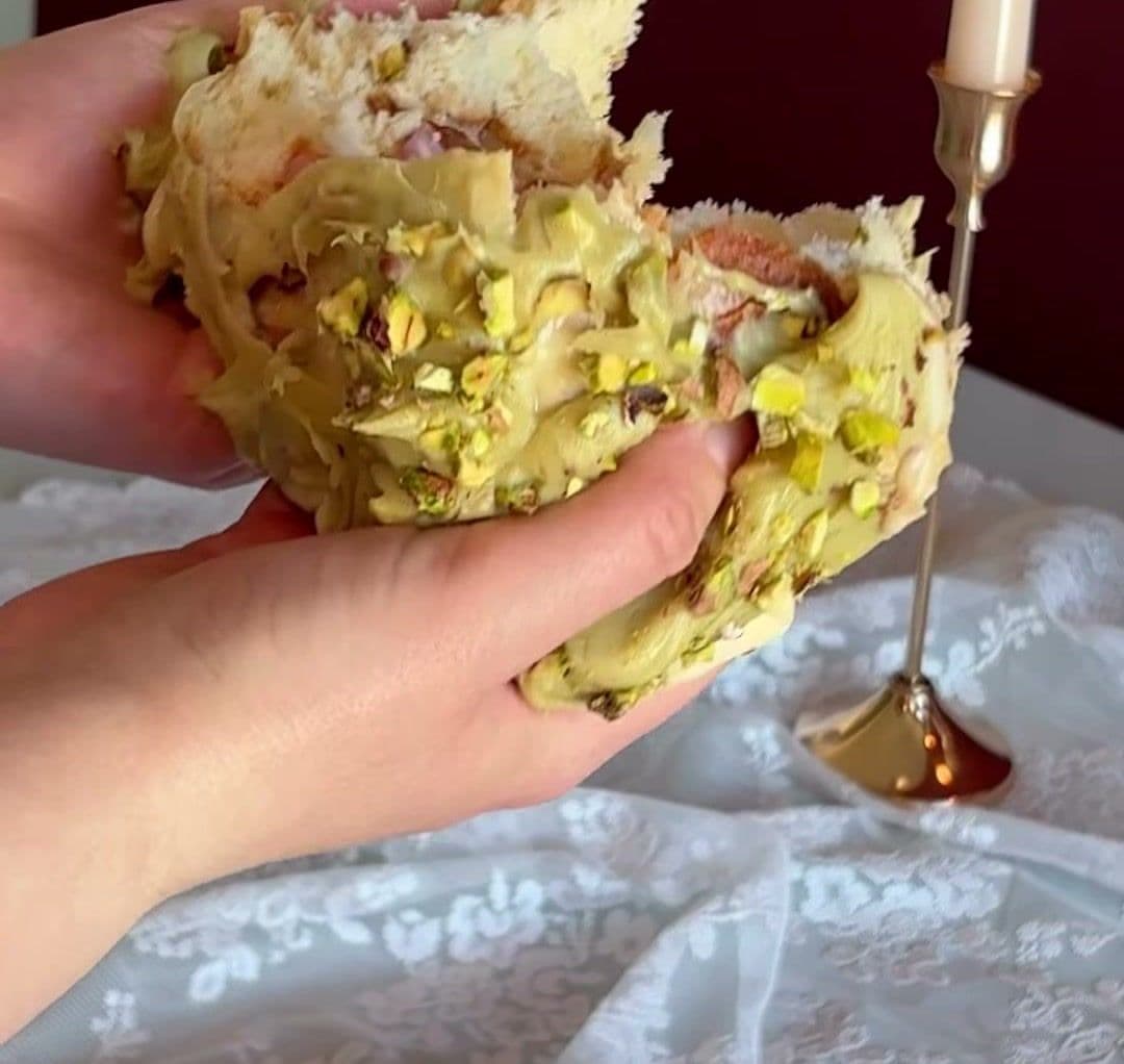 Pistachio roll, fresh from the box